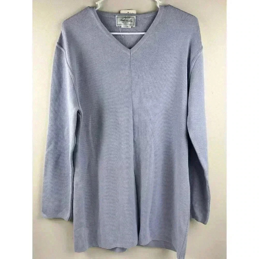 Antonella Vintage V‎ Neck Sweater Women L Merino Wool Lilac Italy